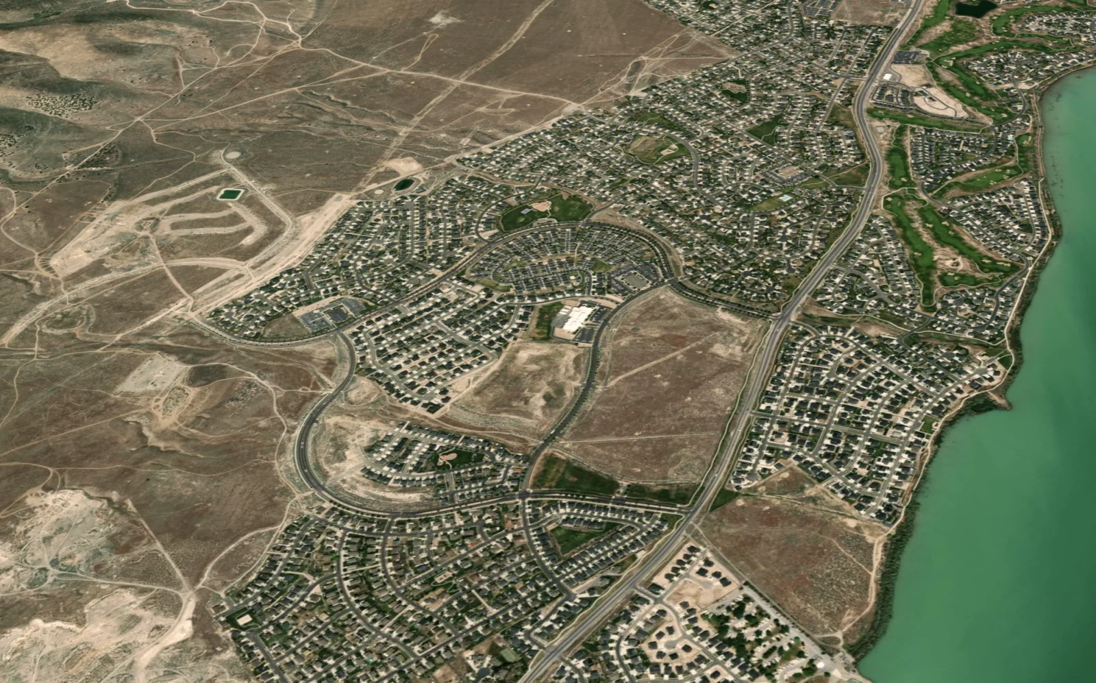 The same ground in 2025, built out into subdivisions